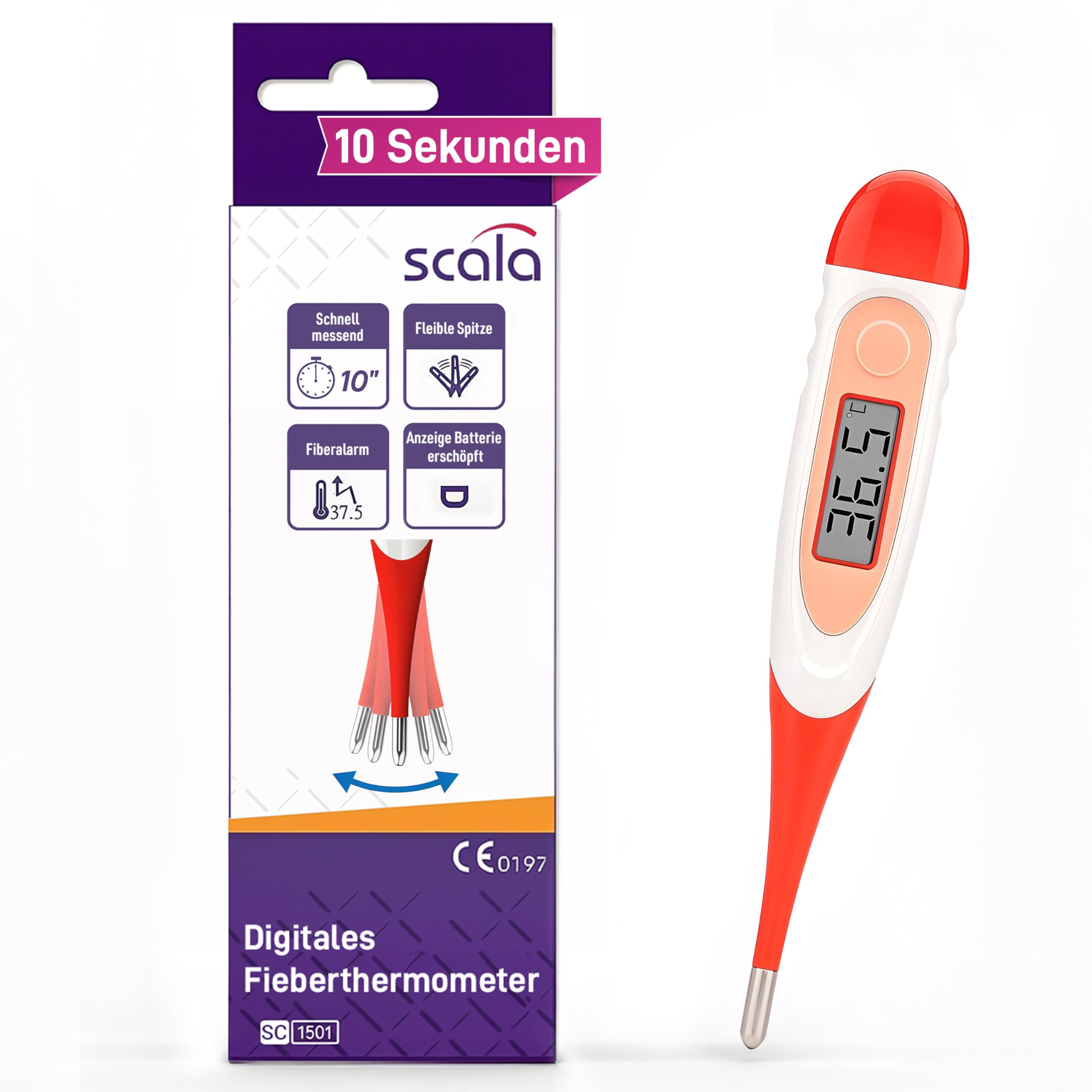 Scala Thermomètre Fièvre Médical Numérique Buccal SC 1501 Rouge Flex Speed