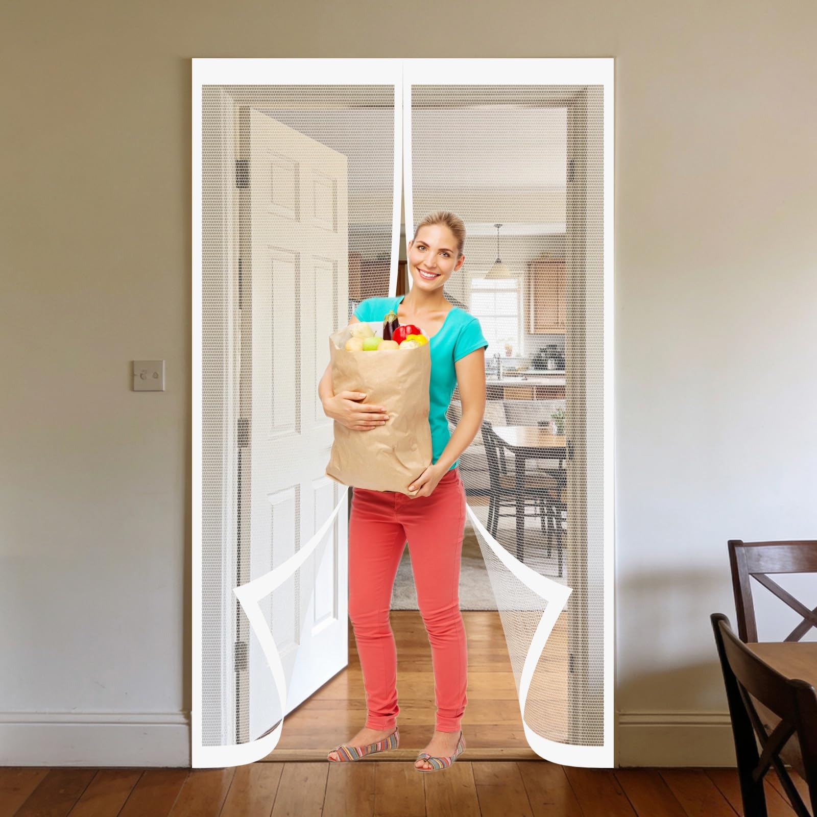 Moustiquaire porte fenetre sans percage rideau aimante blanc extérieur 192x125