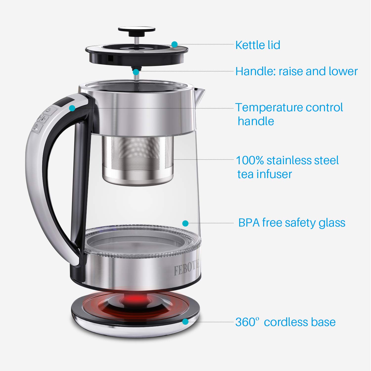Febote Electric Tea Kettle Febote In Glass Kettle Desertcart