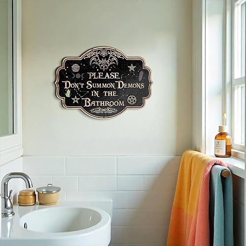 Miniatura 5 de Letrero decorativo de baño, letrero de metal para baño, divertido letrero para colgar en la pared del baño, letrero impreso de Halloween, decoración