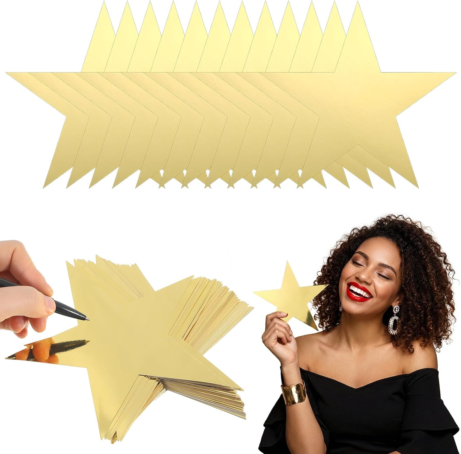 cobee 48Pcs Gold Star, Gold Star Cutouts, Double Printed Golds Staring Decorations Stars Decorations for Party, Bulletin Board Decoration Hanging Stars for Classroom, Party, Birthday, Wedding