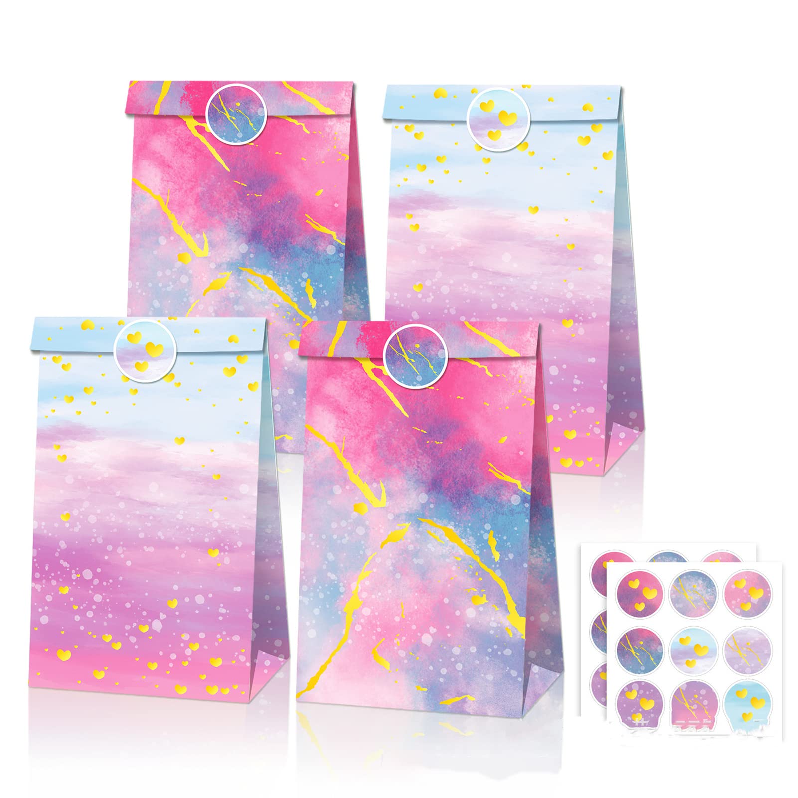 TAME 12Pack Party Gift Bags for Kids Birthday Party (Pink Tie-dye, 8.26 x 5.9 x 3.15 inches)