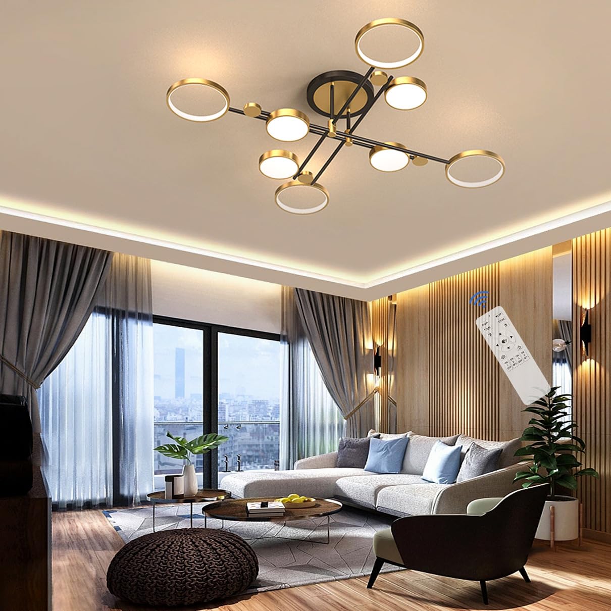 Lxysy LED Ceiling Light Dimmable Living Room Lamp Modern、Ceiling Lamp Bedroom Ceiling Lamp Black Ceiling Lamp Gold (Golden, L 126CM) — image 1