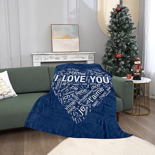 Miniatura 2 de TURMTF Manta con texto en inglés "I Love You" en 100 idiomas, manta para sofá cama, el mejor regalo para ella y él, Navidad, aniversario,