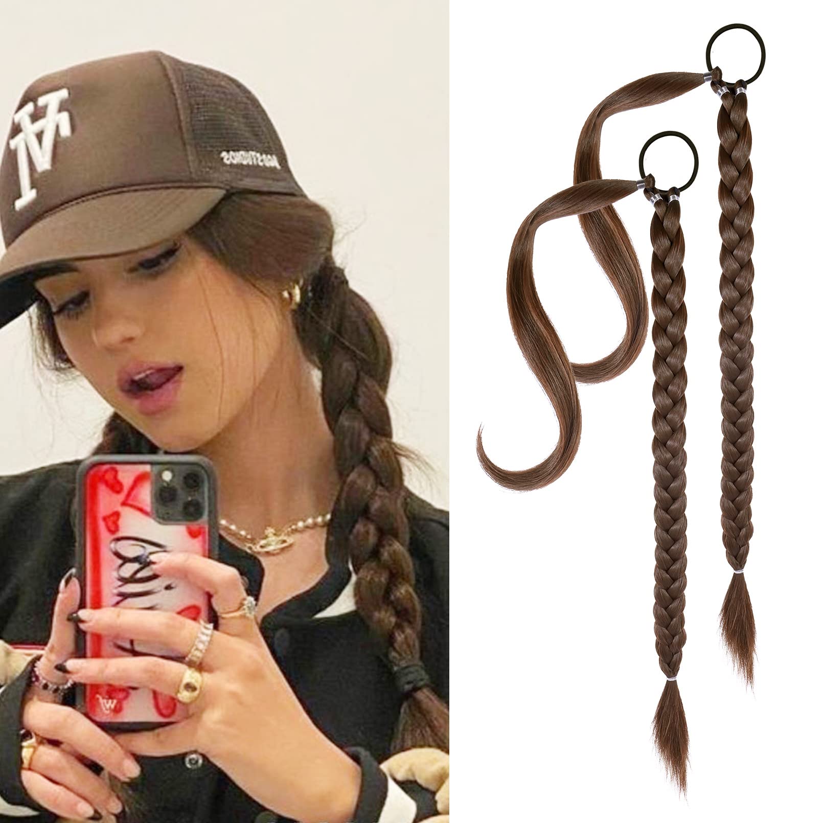 YOGFIT 2PCS DIY Braid Ponytail Extension, Long Straight Wrap Around Ponytail Hair Extensions Natural Soft Synthetic Hairpieces for Women Daily Wear