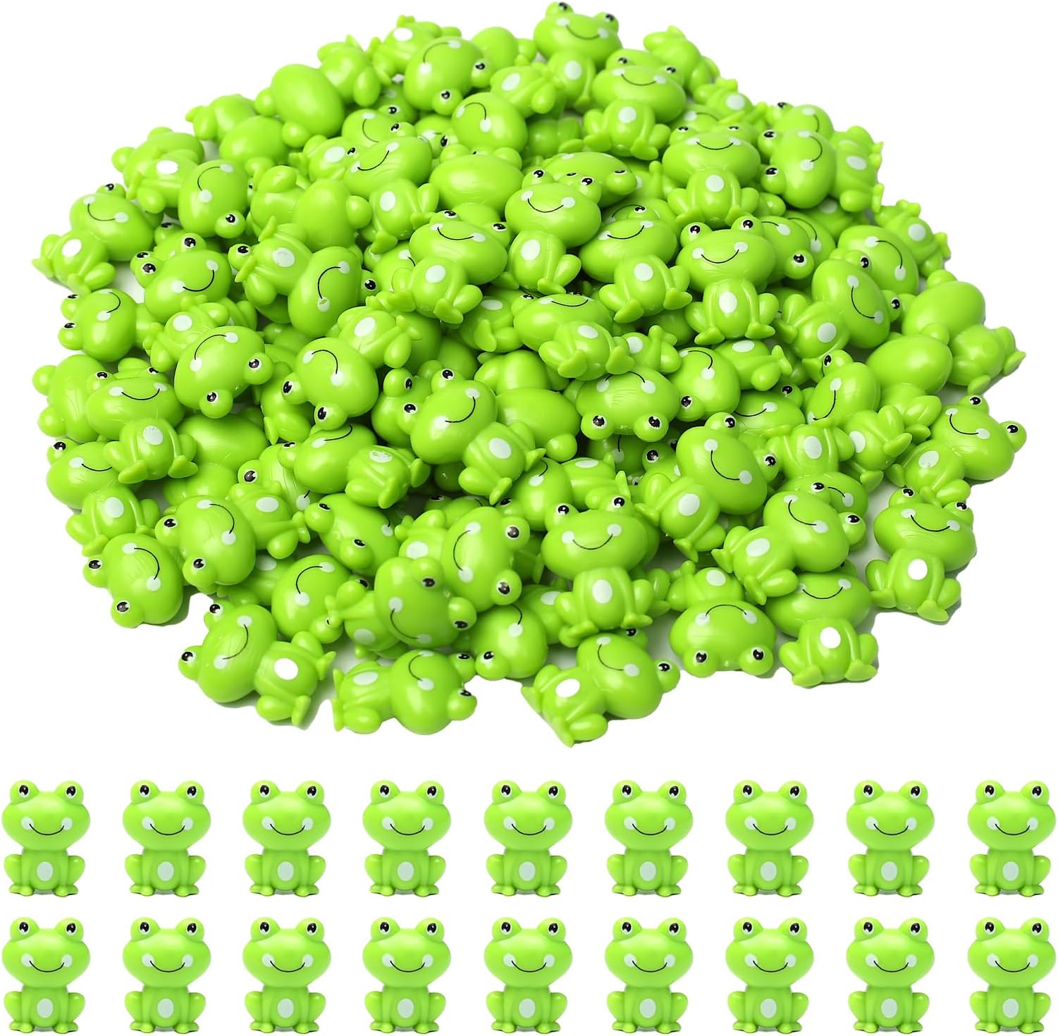 FXMHEHBB 100 Pack Mini Green Plastic Frogs, Small Frog Figurine Tiny Frogs to Hide Fairy Garden Miniature Dollhouse Home Decor Frog Decorations for Party