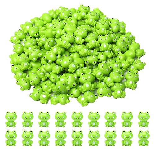 FXMHEHBB 100 Pack Mini Green Plastic Frogs, Small Frog Figurine Tiny Frogs to Hide Fairy Garden Miniature Dollhouse Home Decor Frog Decorations for Party