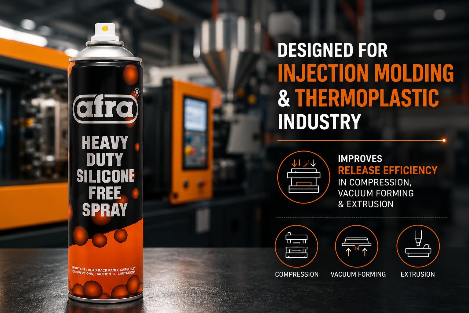 Afra Heavy Duty Silicone-Free Mold Spray Grade 1083, 300g | Semi-Dry Mist for Injection Applications & Thermoplastics | High-Yield Formula for Painting, Printing & Plating 4
