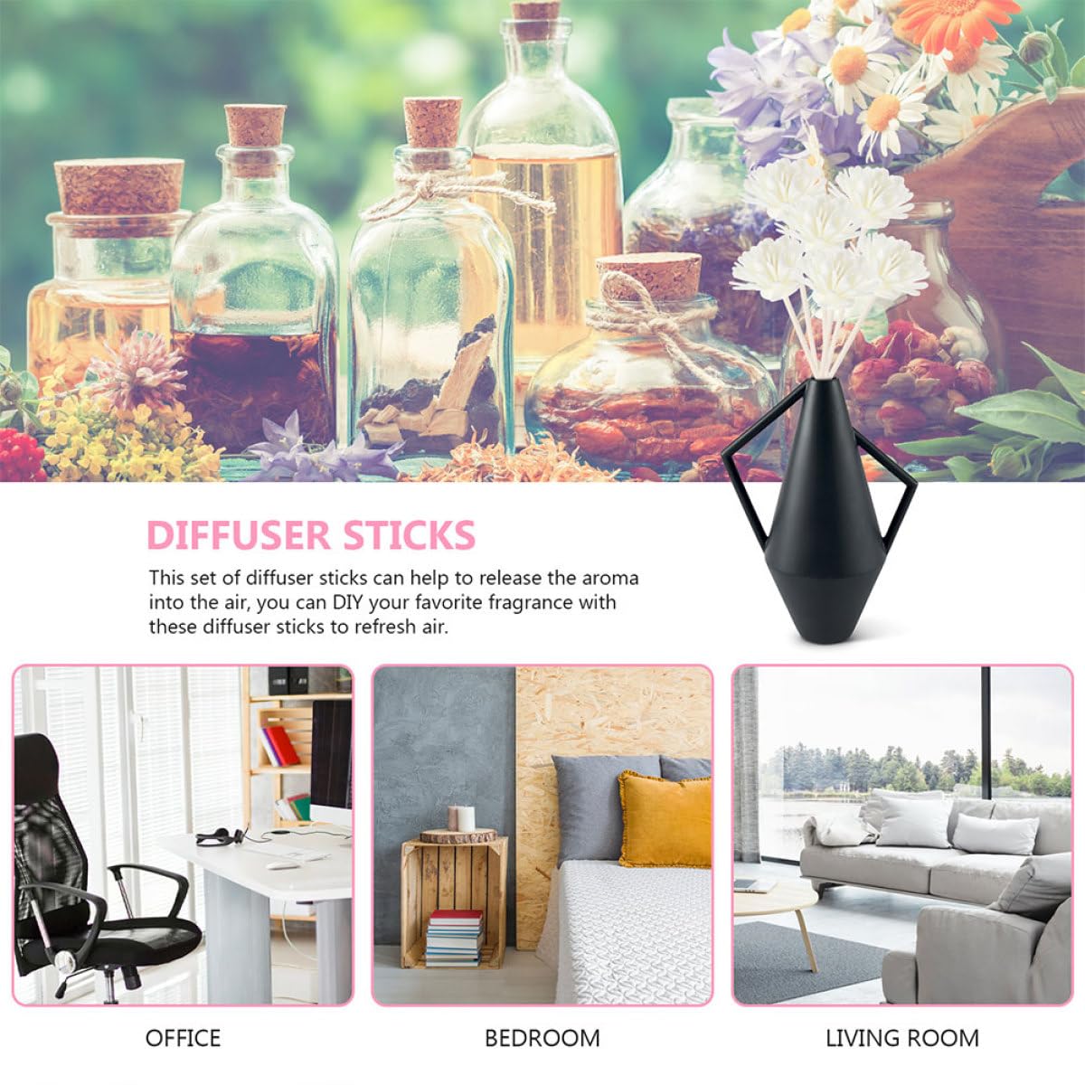 VICASKY Lot de 10 Bâtonnets Diffuseurs de Parfum Fleurs Séchées pour Décoration et Diffusion d'Huiles Essentielles la Maison