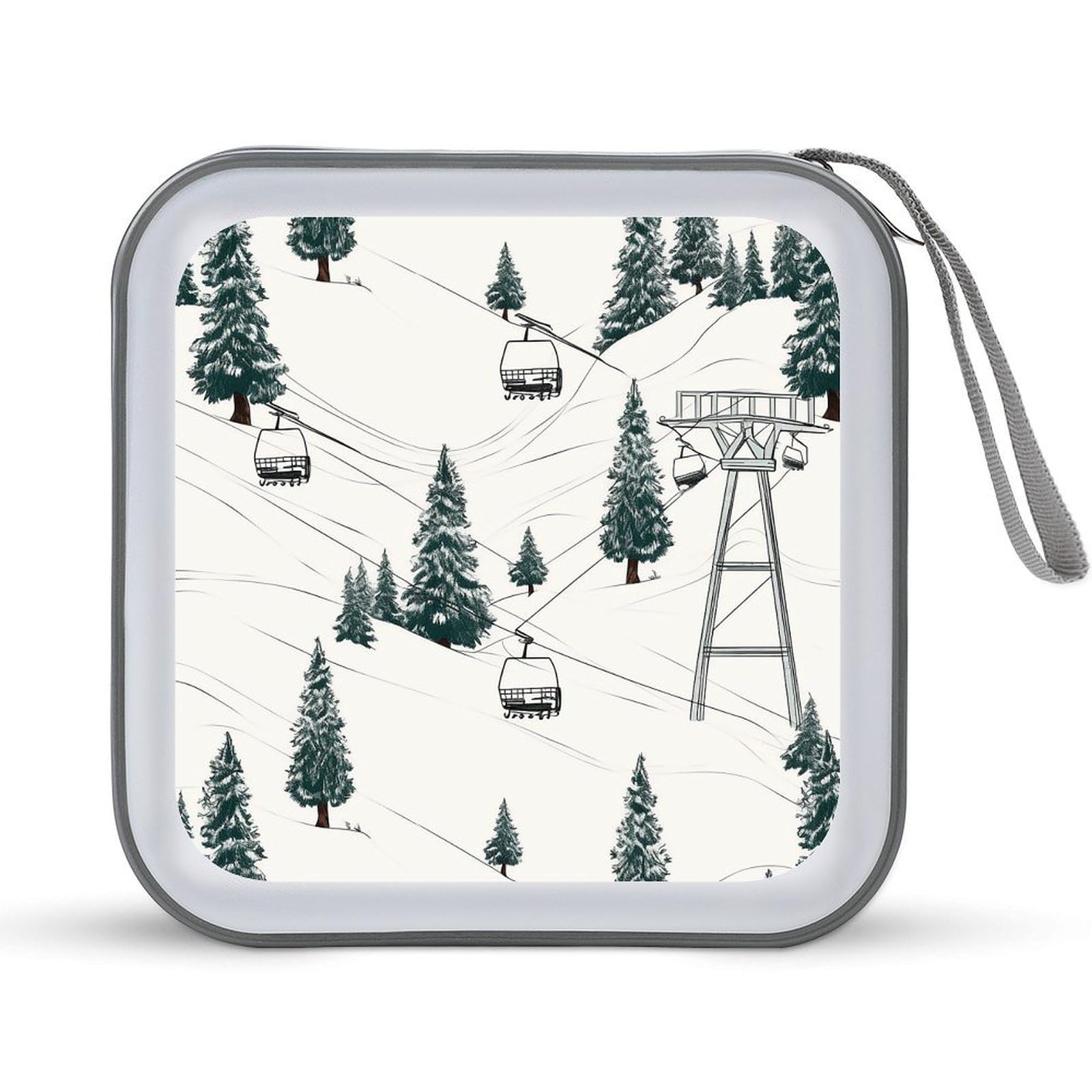 FodPand Ski Lift With Fir Tree CD Case with Zipper 40 Capacity DVD Case Holder Hard Plastic DVD Disc Storage Box Portable Disc Storage Organizer CD Wallet Bag Media Disc Wallet for Car Home