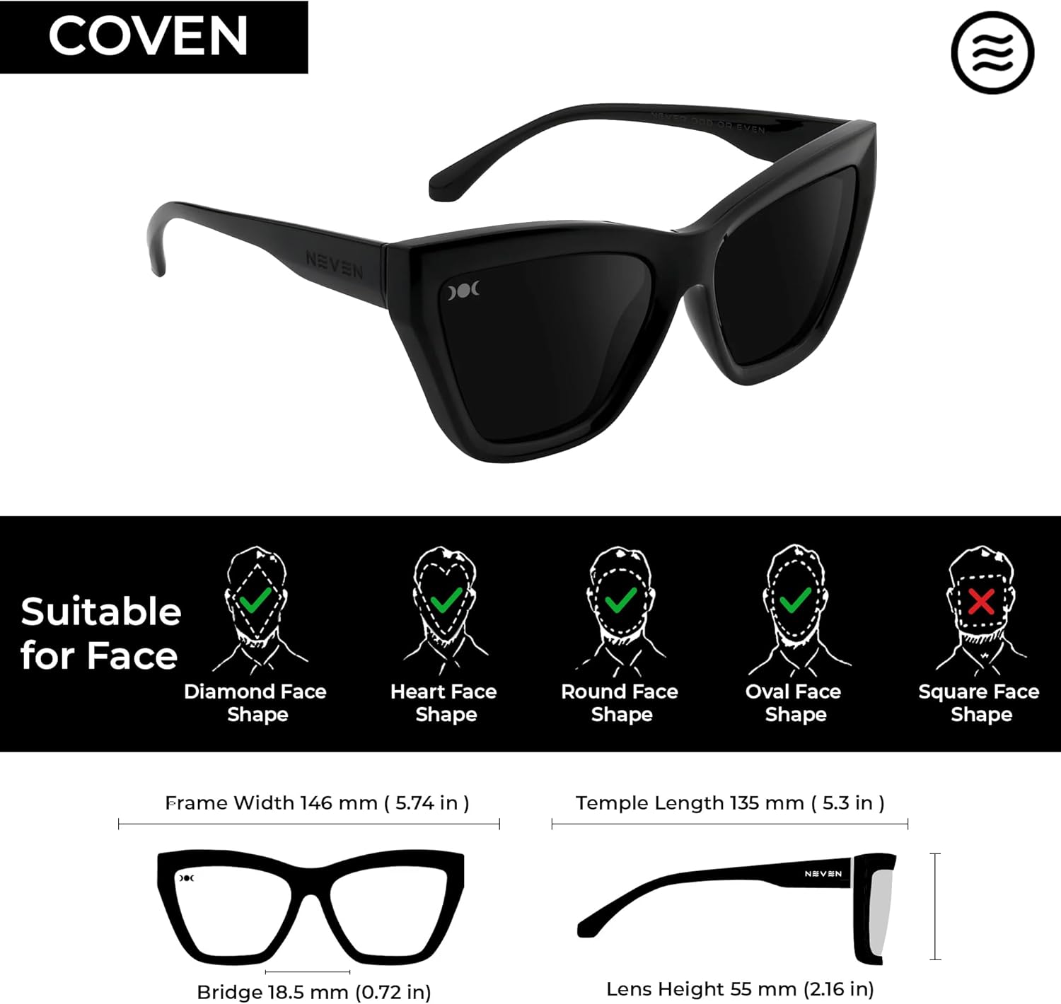 NEVEN Coven Women’s Polarized Sunglasses - Bold, Edgy Designer Cat Eye Sunglasses for Women - Stylish UV Protection Glasses