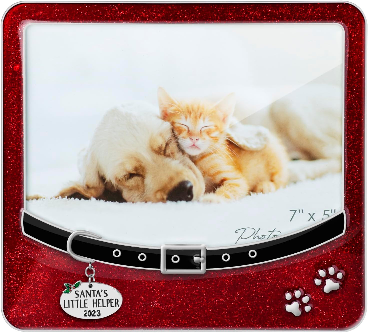 LARAINE Picture Photo Frame 5x7 Metal Dog High Definition Glass Display Pictures for Table Top Home Decorative Christmas Holiday Gift (Red5x7 (2024))