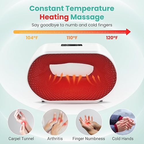 Miniatura 2 de JQX Masajeador de manos inalámbrico con calefacción para artritis y alivio del túnel carpiano, terapia de compresión de 3 niveles con presión de