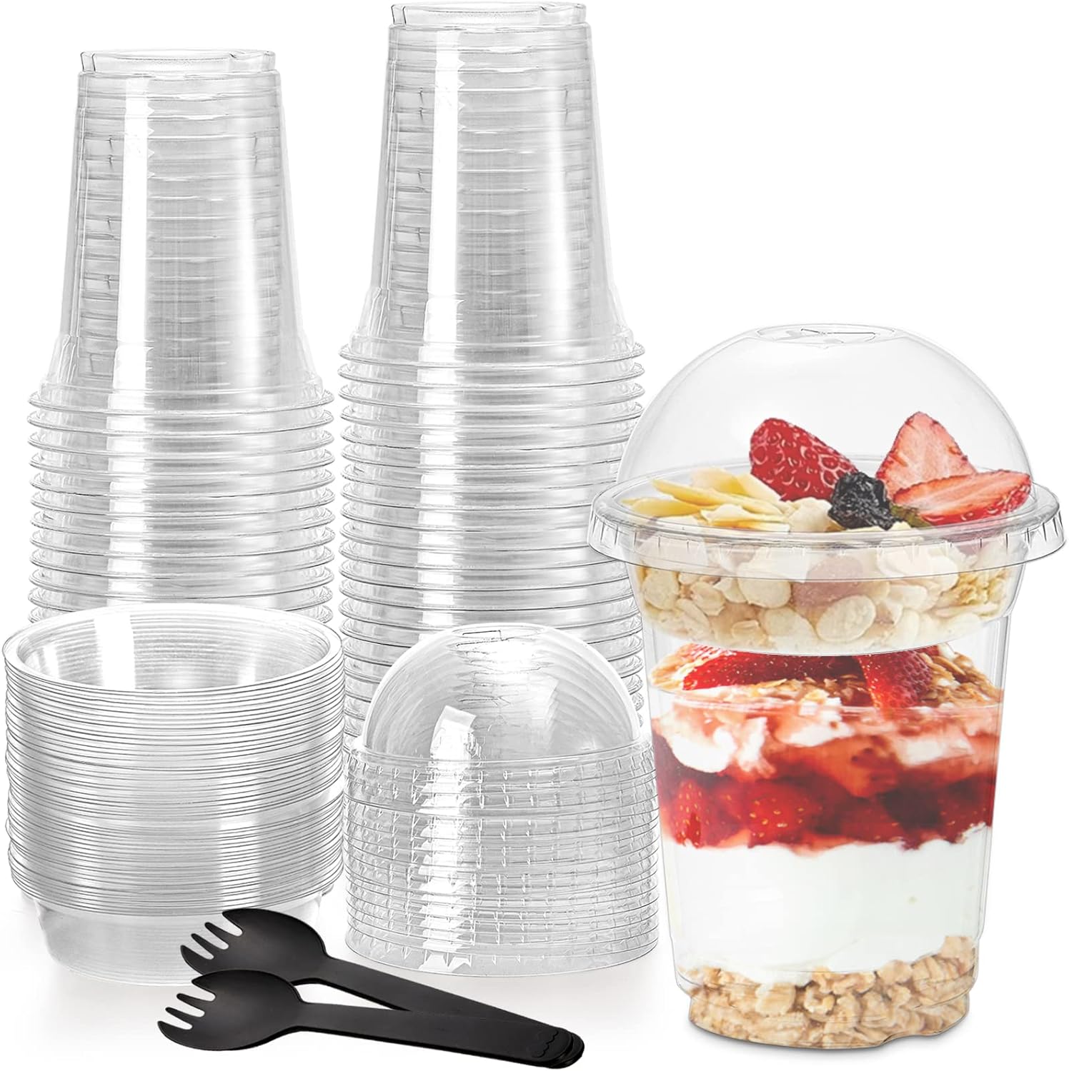 Kingrol 12 oz Parfait Cups Set of 50 Disposable Dessert Cups with