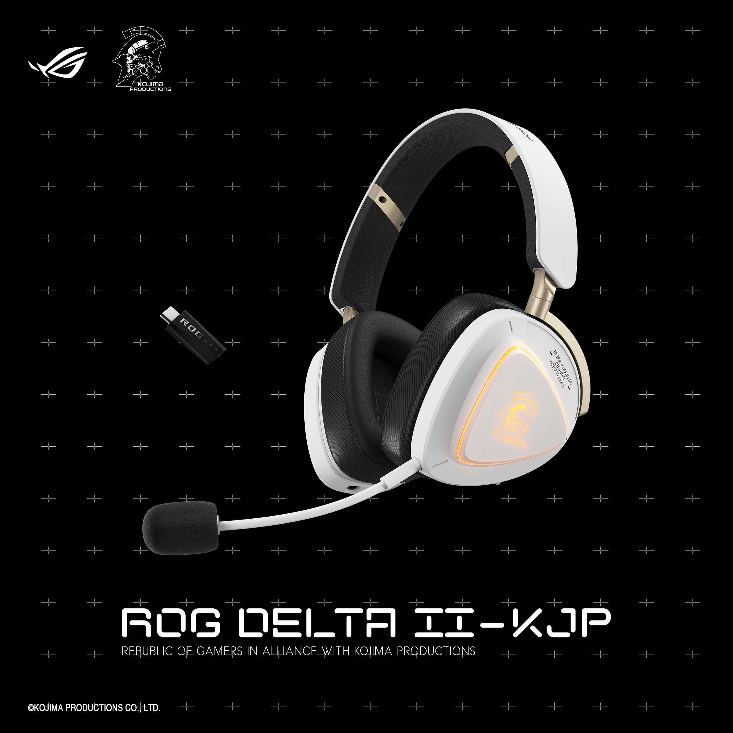 ASUS ROG Delta II-KJP - Casque Gaming sans Fil tri-Mode, Haut-parleurs 50mm Titane, ROG SpeedNova, 110h d'autonomie, Dual-Wireless et Design Exclusif Kojima Productions