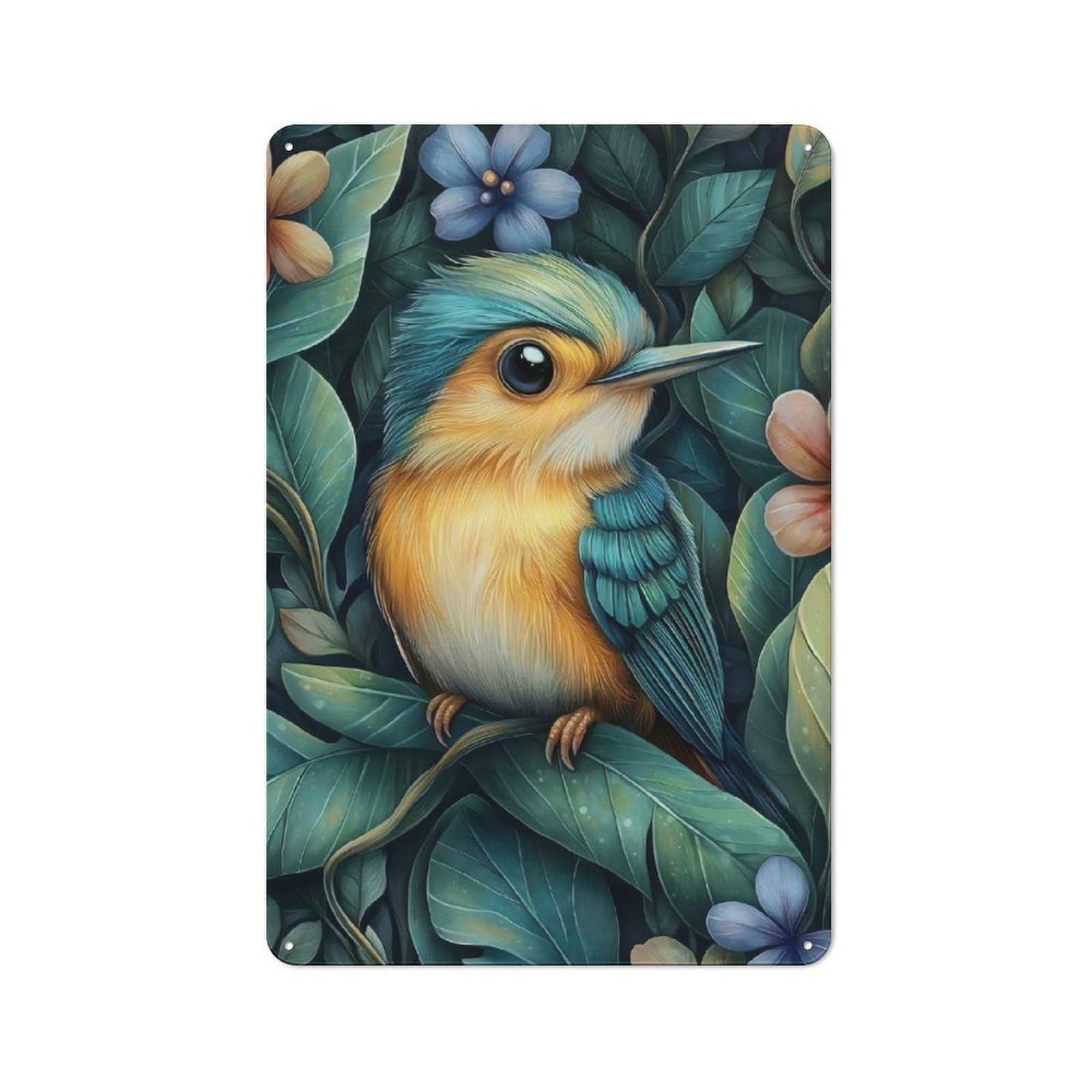 Junmoney Bird In Lush Foliage Tin Wall Plaque 30X20cm With For Hallway Wall, For Home Interiors, Feature Walls And Decorative Displays