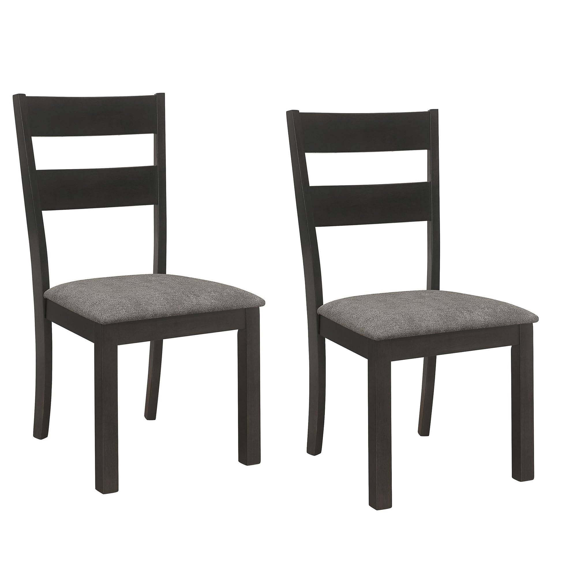 Benjara 20 Inch Ladderback Dining Chair Set of 2 Gray Fabric Stained Black Frame