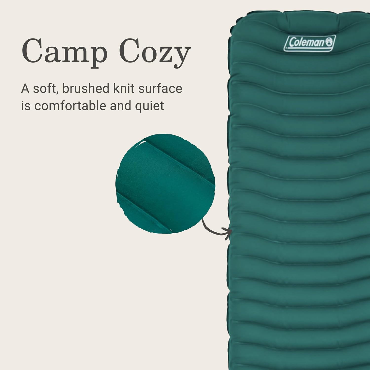 Coleman Inflatable Sleeping Pad Soft & Comfortable with Brushed Knit Surface, Easy Inflatation, Lightweight, Green