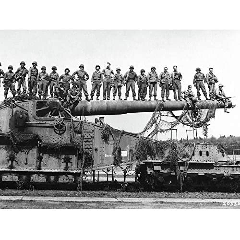 War WWII USA Soldierss German Rail Artillery 1945 Photo Art Print Canvas Premium Wall Decor Poster Mural