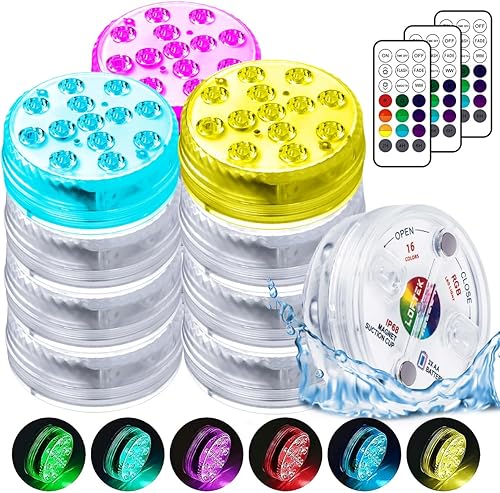 LOFTEK Luces LED sumergibles con control remoto RF (164 pies), luces de piscina totalmente impermeables para piscina enterrada con imanes, ventosas,