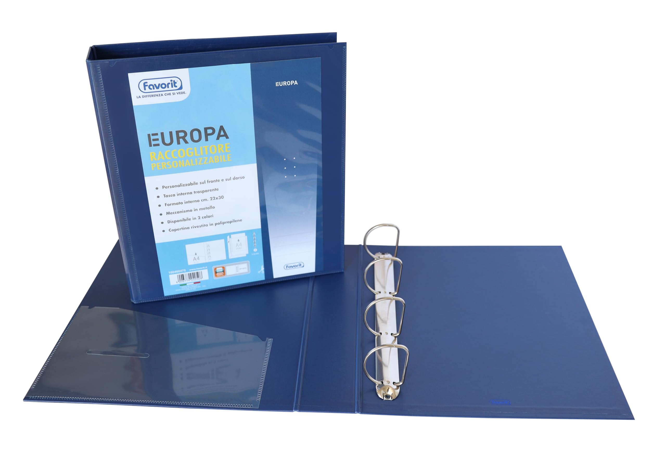 Favorit Raccoglitore Europa personalizzabile 22 x 30 cm 4 anelli a D altezza 50 mm, blu
