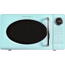 Nostalgia Retro Countertop Microwave Oven - Large 800-Watt - 0.9 cu ft - 12 Pre-Programmed Cooking Settings - Digital Clock - Kitchen Appliances - Aqua