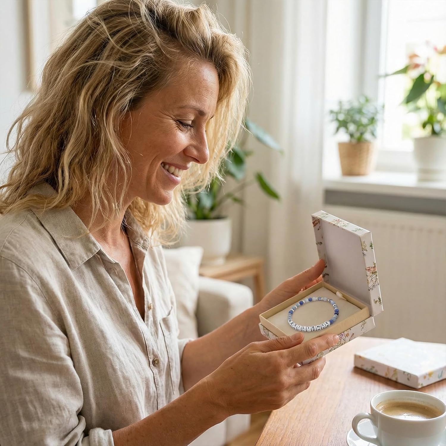 Crystal Letter Beaded Stretch Bracelets for Women, Trendy Boho Gold Natural Stone Beads Bracelet Jewelry Gift. - Image 4