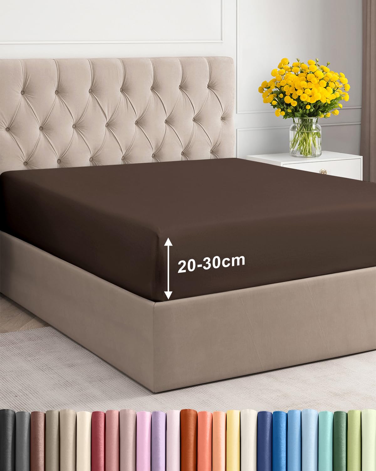 Fitted Sheet King 150x200cm, Brown - Deep Pocket 30cm (12") - Non Iron Soft Brushed Microfibre - Machine Washable - Fade & Shrink Resistant - OEKO-TEX Certified - Breathable - Easy Care - Bottom Sheet