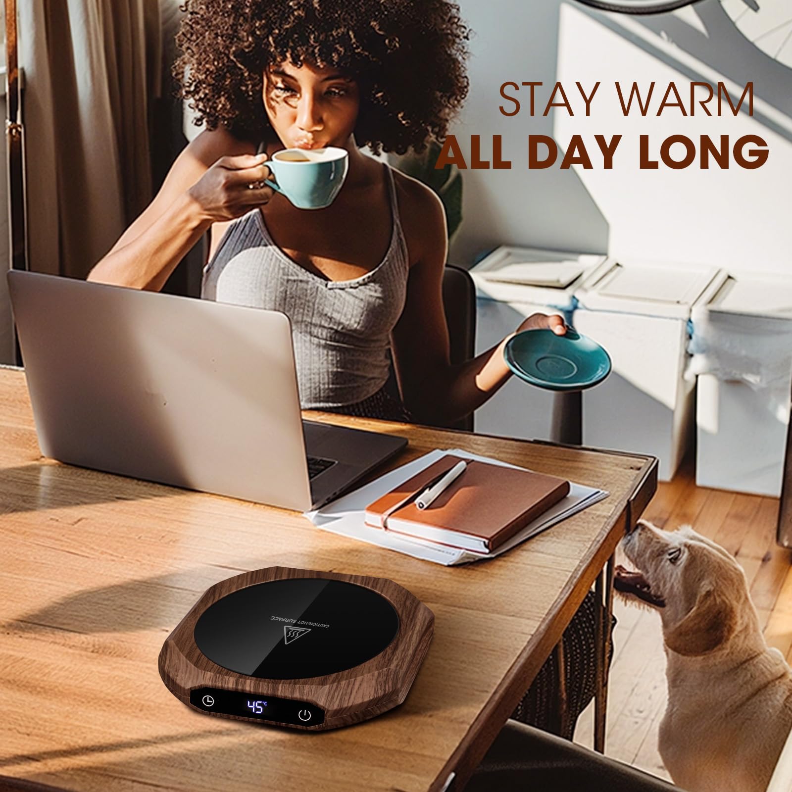 Calentador de café, calentador de café eléctrico para escritorio con 3 ajustes de temperatura, calentador de tazas para bebidas, bebidas, té, adecuado para oficina y hogar (Marrón)