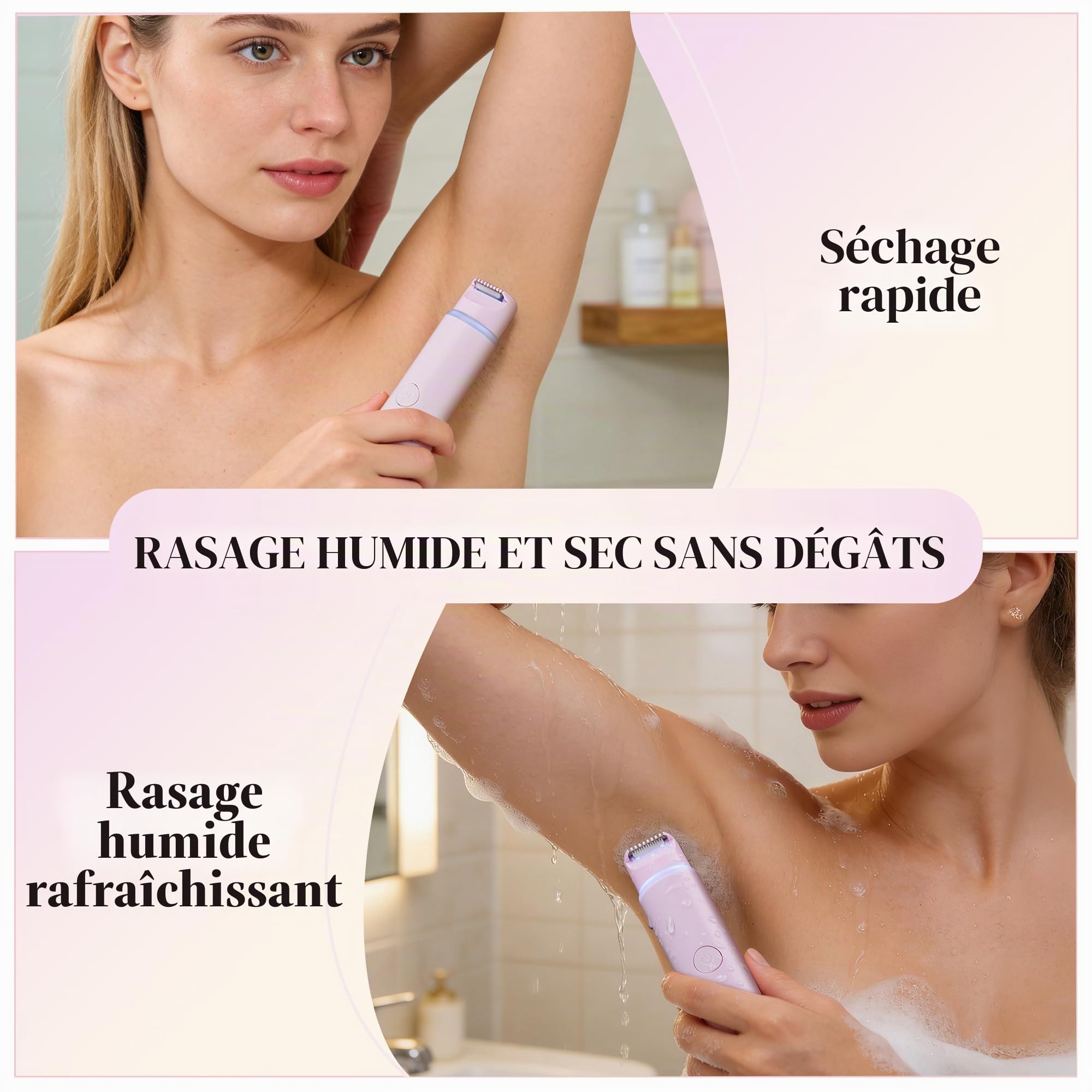 BarberBoss Rasoir 2 en 1 pour femme, kit d'épilation bikini et du visage, tondeuse double tête pour le visage et le corps avec lumière de précision (Rose)