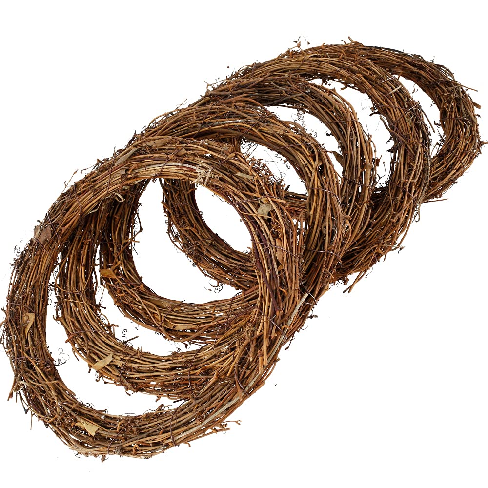 Menibbler Wood 5Pcs Natural Grapevine Wreath 30Cm Halloween Rattan Garland Diy Vine Branch Wreath Handmade Rattan Round Garlands For Diy Christmas Halloween Craft Weddings And Party Front Door Wall Decors