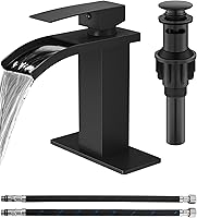 GBBNE Matte Black Waterfall Single Hole Bathroom Faucet with Deck Plate, Pop-Up Drain & Supply Lines