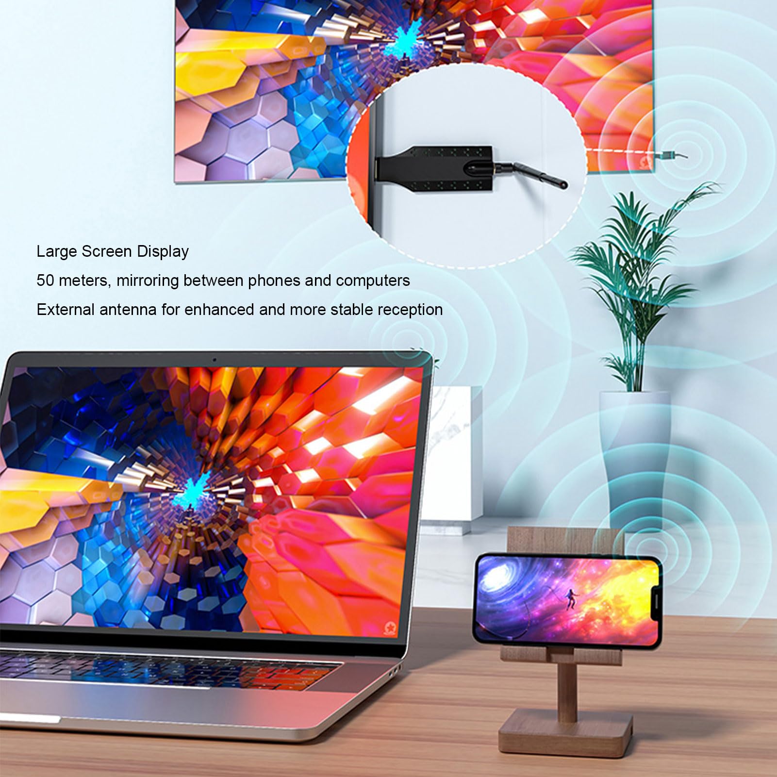 Bezprzewodowy Nadajnik i Odbiornik HDMI o Dużym Zasięgu 492 Stóp, Dwuzakresowy Zestaw Przedłużacza Wideo 5G/2,4G 1080P, Adapter Screen Mirroring do Laptopa PC do Projektora