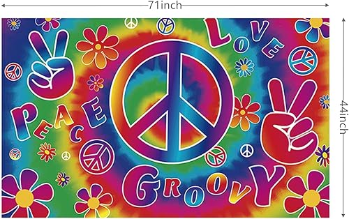 Miniatura 2 de Cartel de fondo bohemio hippie retro arco iris, 71 x 44 pulgadas, decoración de fiesta de carnaval de los años 60, poliéster, múltiples ocasiones