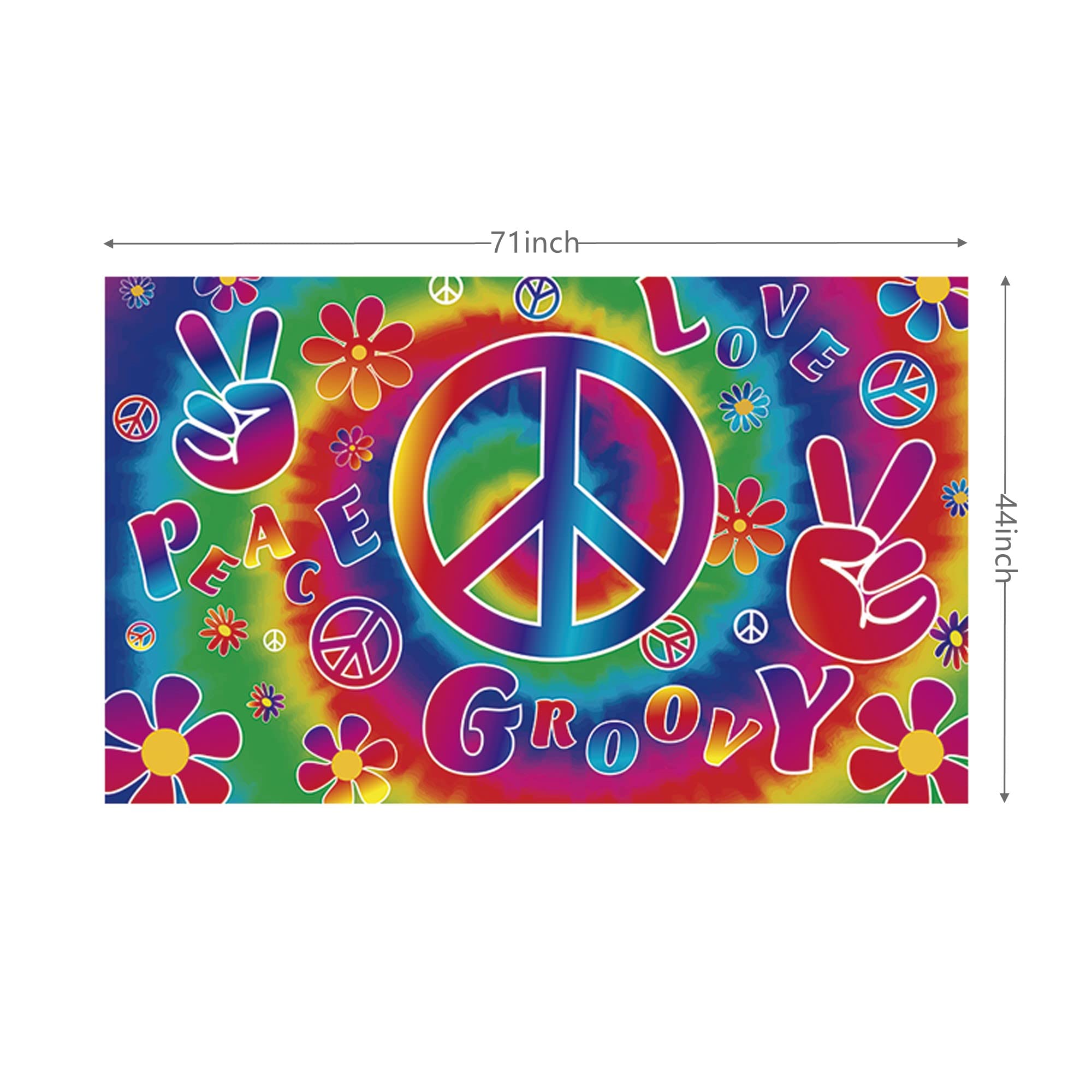 LOONELO Rainbow Retro Hippie Boho Backdrop Banner, 71x44 inch, 60's Carnival Groovy Party Decoration, Polyester, Multi-Occasions