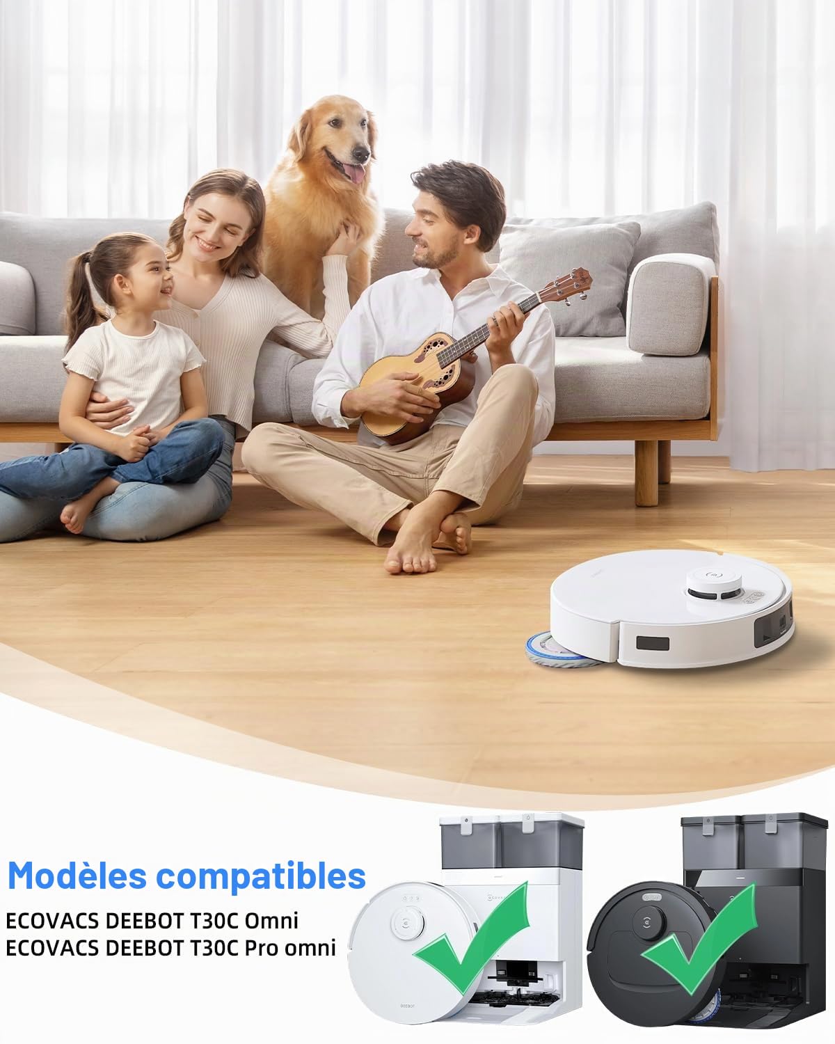 Accessoires pour ECOVACS DEEBOT T30C Omni/ T30C Omni Gen2 Aspirateur, 1 Brosse Principale, 6 Chiffons de Nettoyage, 6 Brosses Latérales, 4 Filtres, 4 Sacs à Poussière, 1 Brosse de Nettoyage
