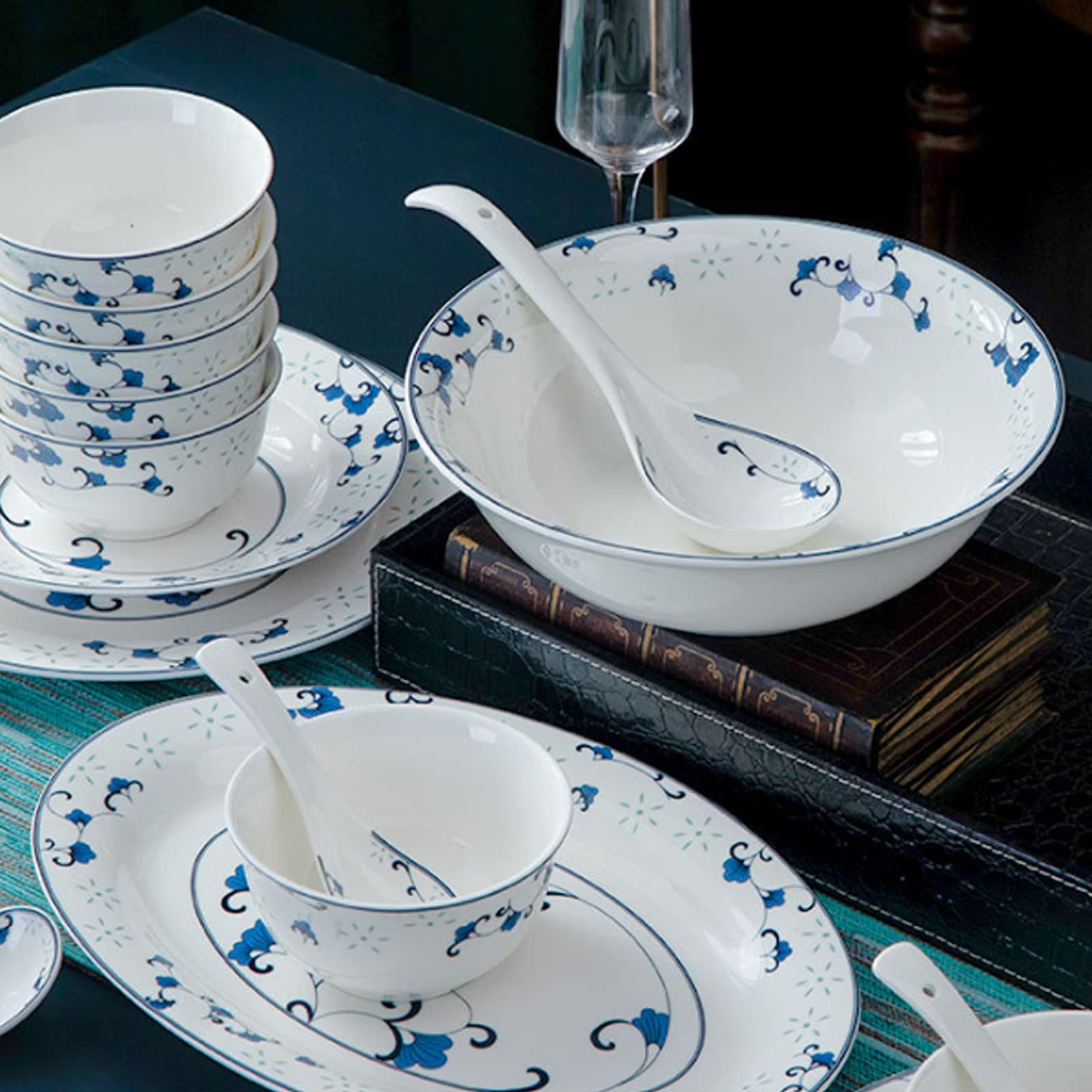 Zestaw Naczyń Ceramicznych W Stylu Retro, Piękny Zestaw Porcelany W Kolorze Niebieskim I Białym, Idealny Na Domowe Przyjęcie, Wesele, Hotel, Boże Narodzenie