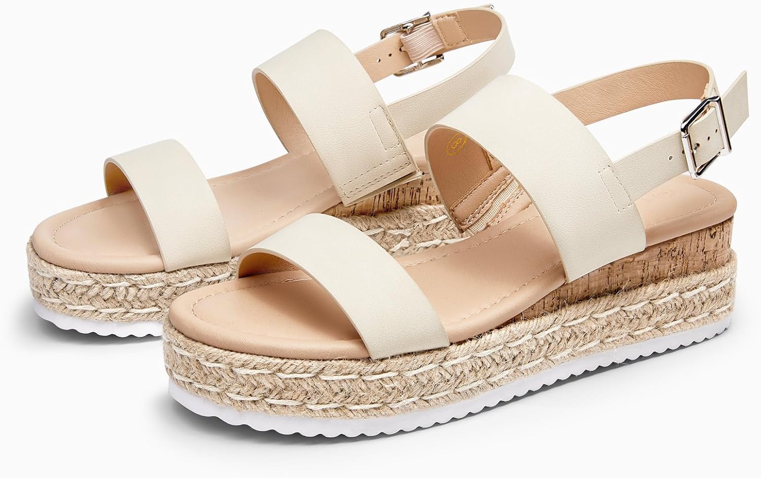 Coutgo Womens Platform Wedge Heels Sandals Espadrilles Open Toe Cork Ankle Buckle Strap Summer Beach Dress Shoes