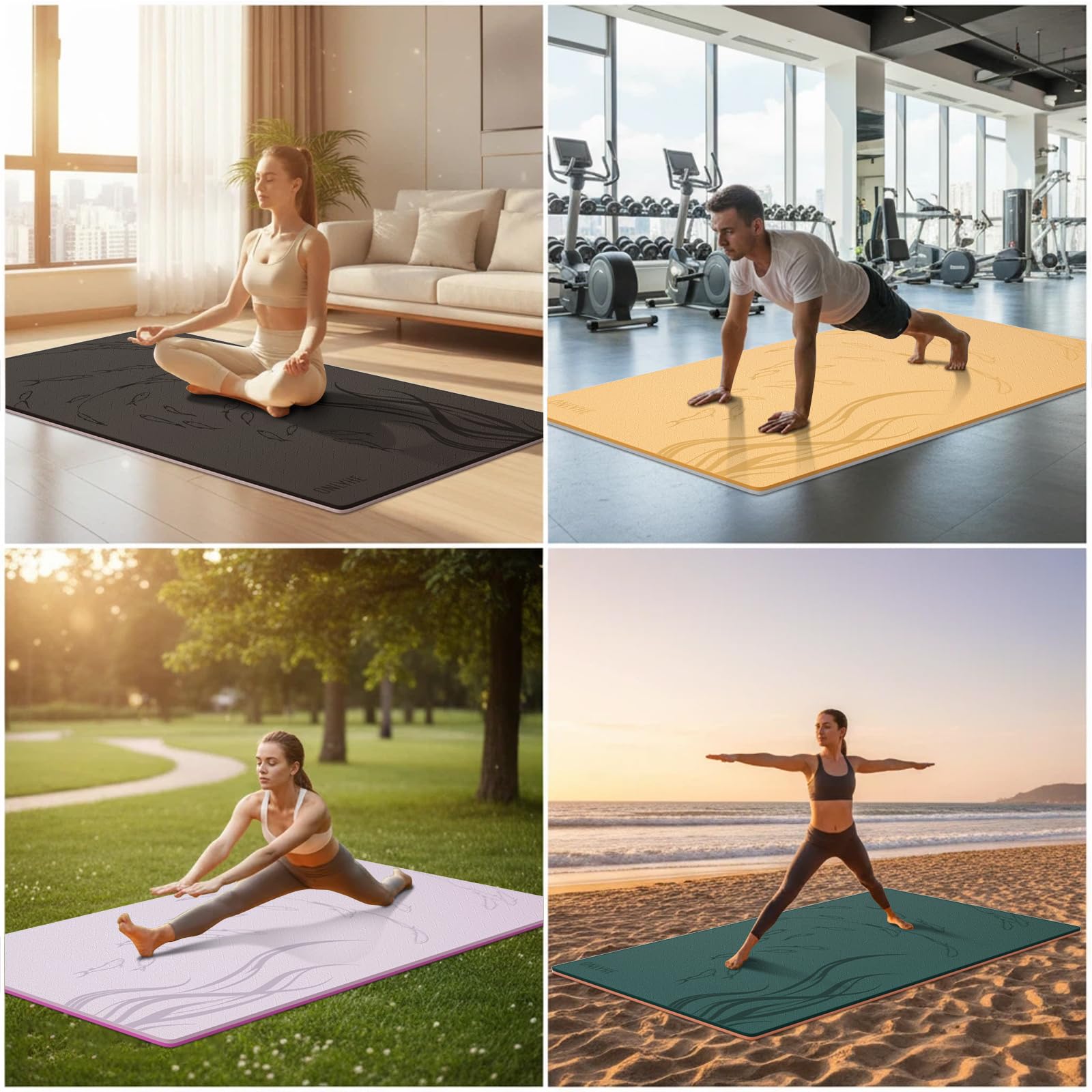 Tappetino da yoga extra largo 76 x 40 x 10 mm TPE antiscivolo per esercizi di fitness