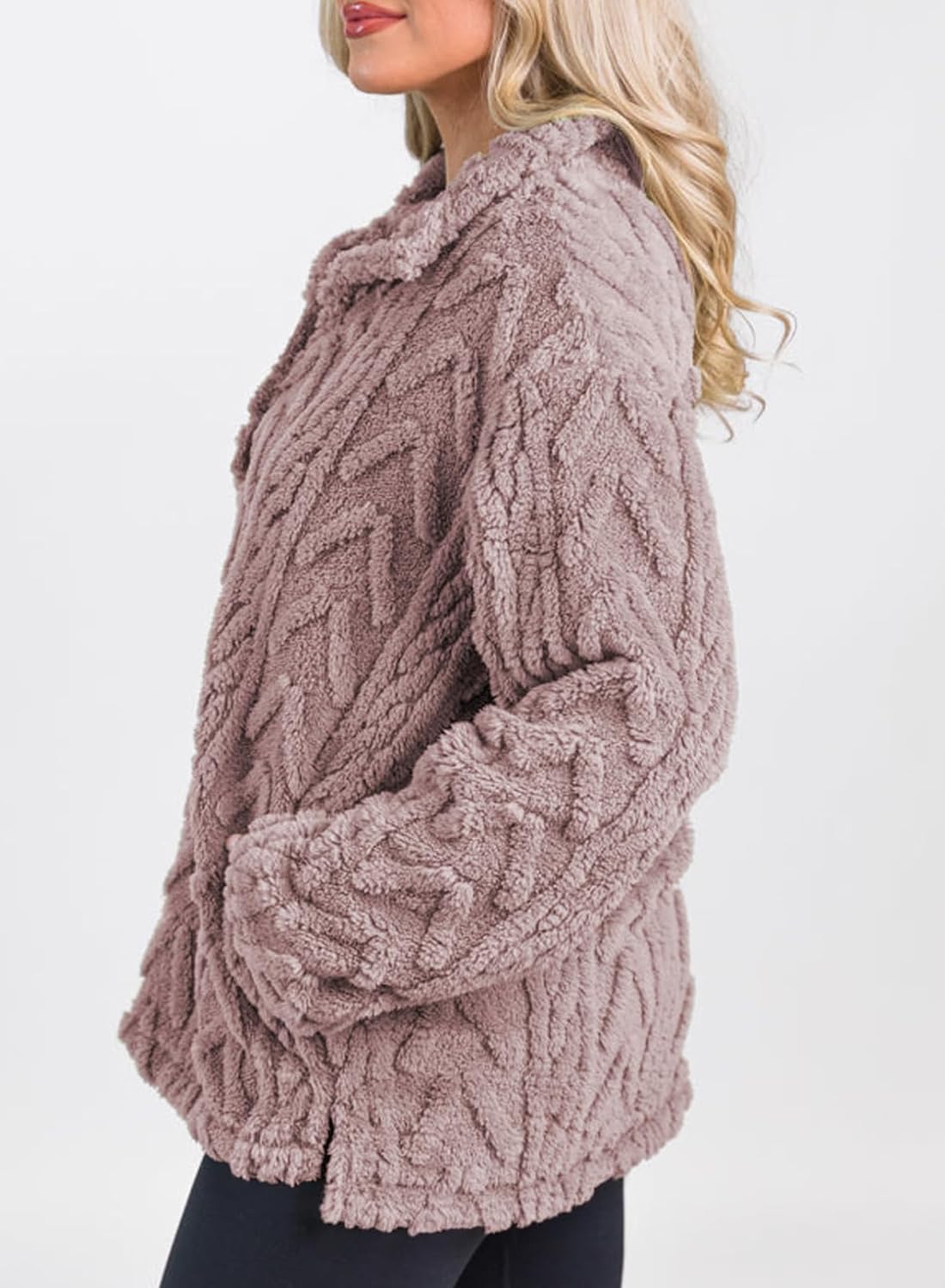 BLENCOT Womens Casual Button Down Collar Pullover Fleece Sweatshirt Long Sleeve Tops Warm Sherpa Coat Jacket Pockets - Image 7