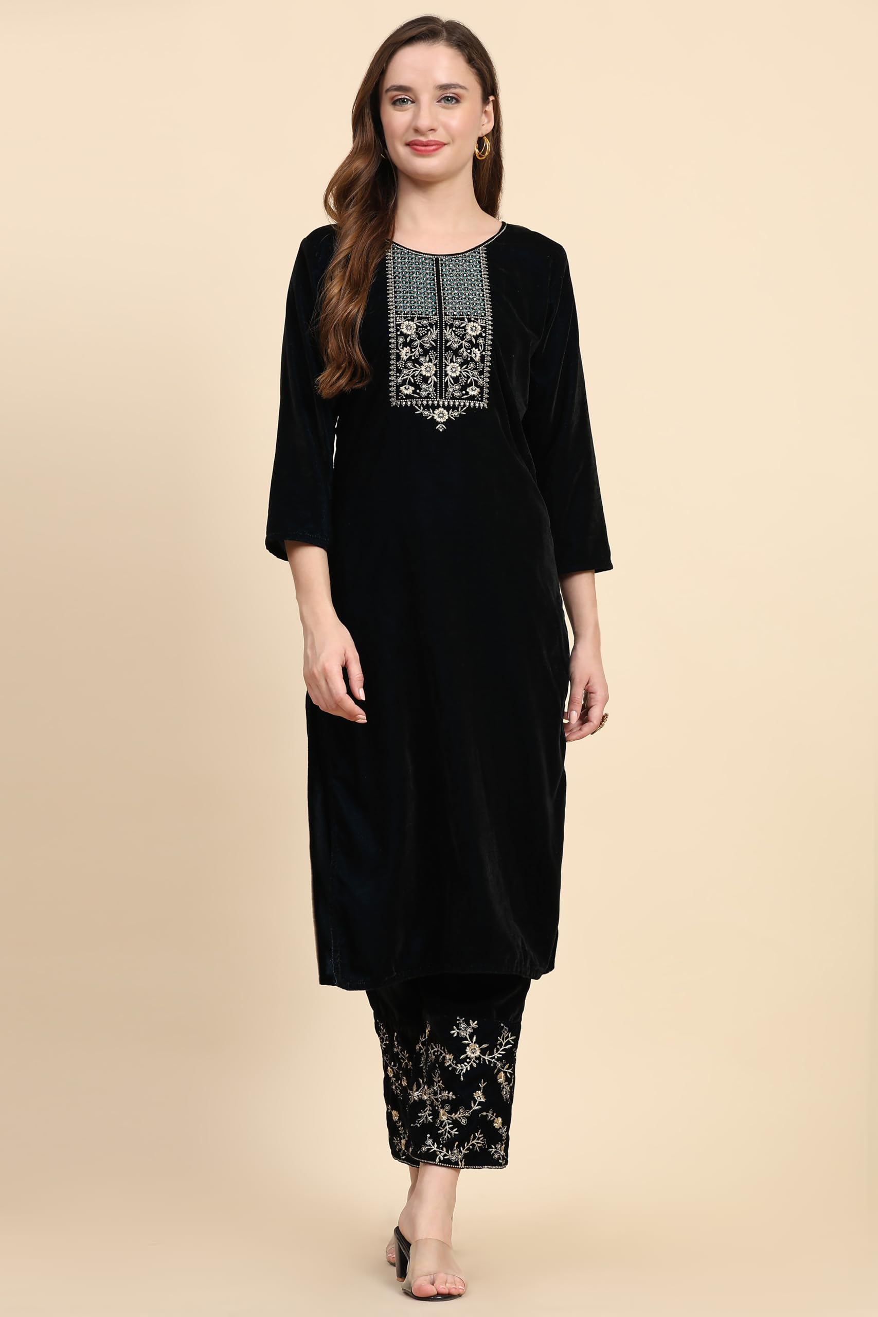 TRENDMALLS Salwar - Completo da donna in velluto ricamato, pantaloni Kurta con Dupatta