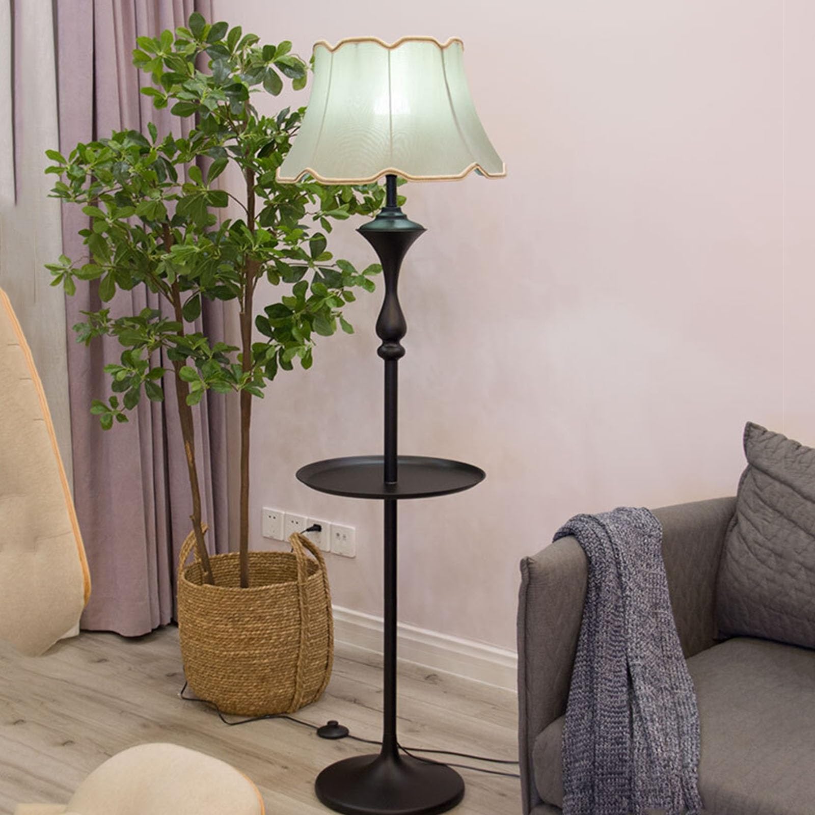 Nowoczesny stolik pomocniczy i lampa podłogowa LED, nowoczesna lampa podłogowa z blatem do sypialni, salonu, biura, dekoracja do czytania (beżowa)