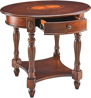 LEEMTORIG Oval Round End Table, 2-Tier Cherry Wood End Table Solid Wood Side Table with Drawer, Victorian Vintage Nightstand for Bedroom Living Room, 28"W x 22"D x 24.2"H, Cherry Walnut CJZ-1533-WD-DR
