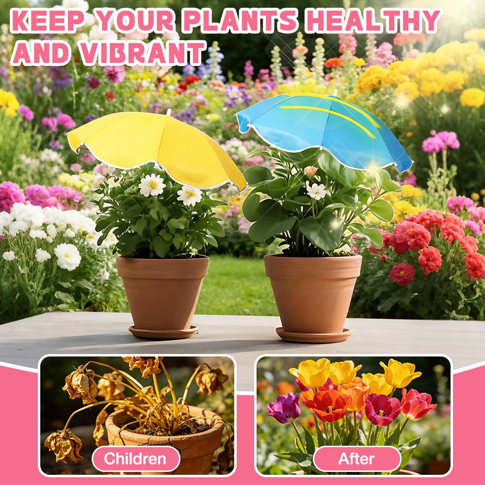 Pflanzenschirm, 2 Stück Sonnenschutz für Pflanzen Ø 60 cm, Verstellbare Pflanzenschirme für Draußen, Sonnenschirm Mini für Topfpflanzen Blumen Gemüse