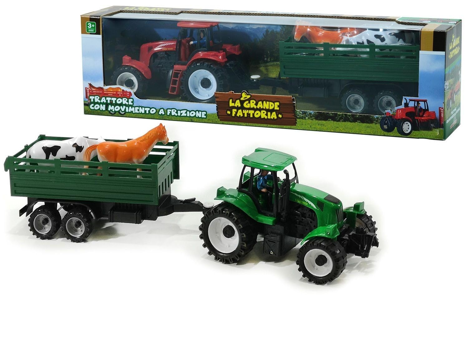 Trattore con Rimorchio Giocattolo Trattore Agricolo con Carro Porta Animali Fattoria Trattori a Frizione Mezzo Agricolo Grande Giocattolo per Bambini Trattori con Carro Rimorchio,Colori Assortiti (b)