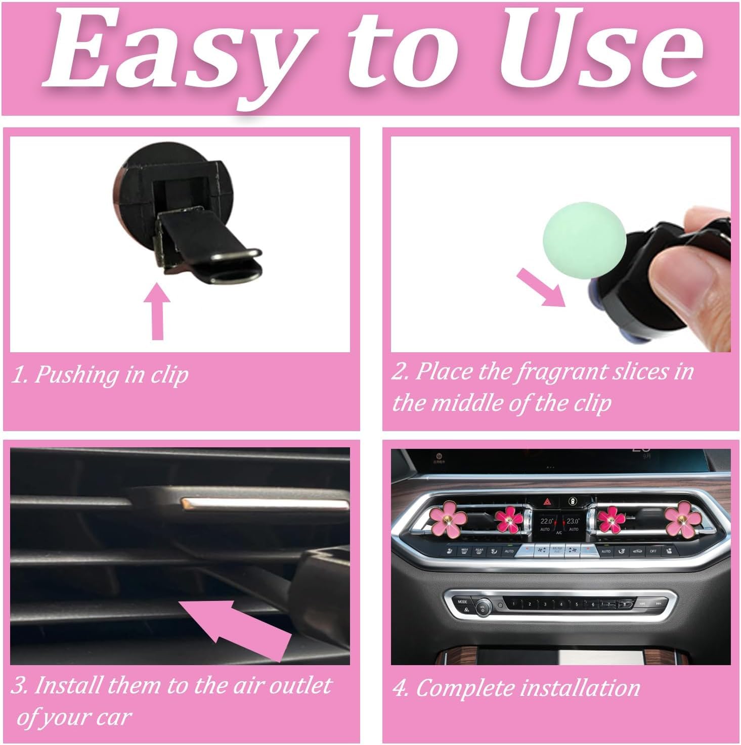 OBTANIM 4 Stück Auto-Lüftungs-Clips, bunte Gänseblümchen, Auto-Lufterfrischer-Clip, Klimaanlagen-Auslass-Clip für Auto-Innendekoration, Zubehör (Schwarz, Weiß, Rosa, Rot, 4 Größen)