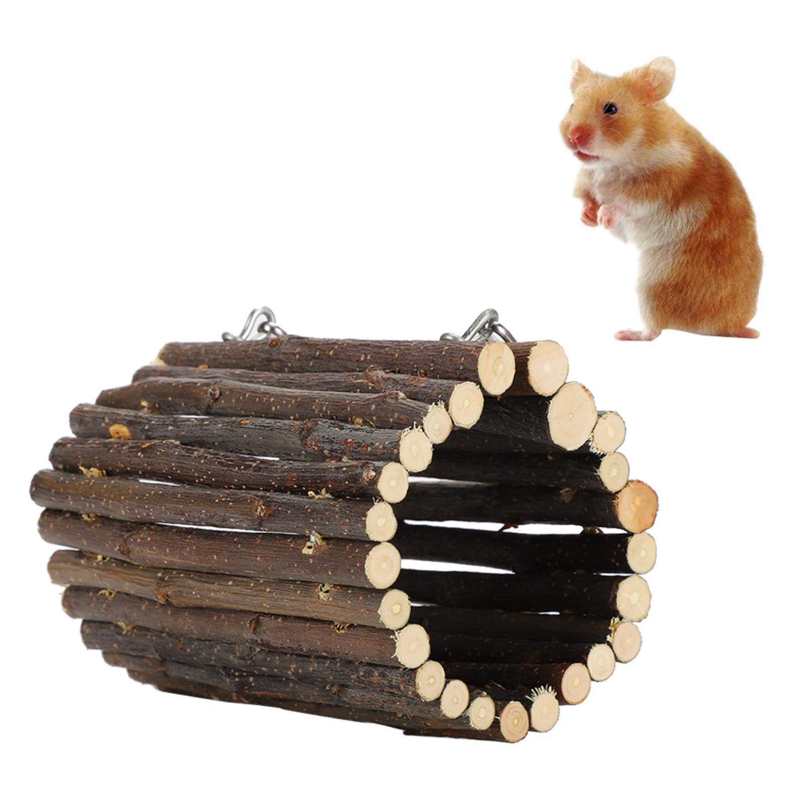 Fdit Túnel pequeño para Mascotas Juguete Hamaca Colgante Túnel Columpio Juguete para Masticar Hámster de Madera Túnel Juguete para hámsteres, Osos Dorados(Tipo de Gancho)