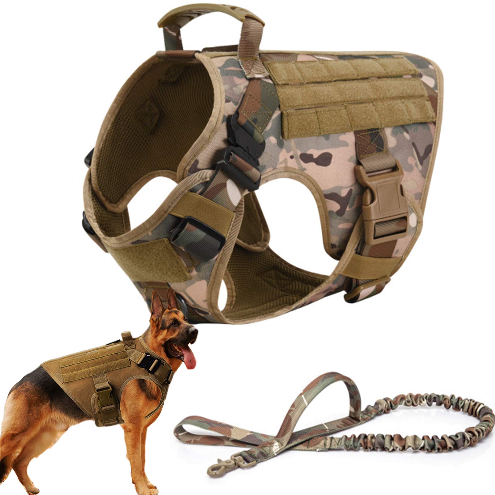 Imbracatura per Cani Tattica, Guinzaglio per Cani, Pettorina Militare Gilet Regolabile, Non-Pull Imbracatura Doppio Gancio in Metallo Anti-Tiro,Addestramento E Cani Lavoro