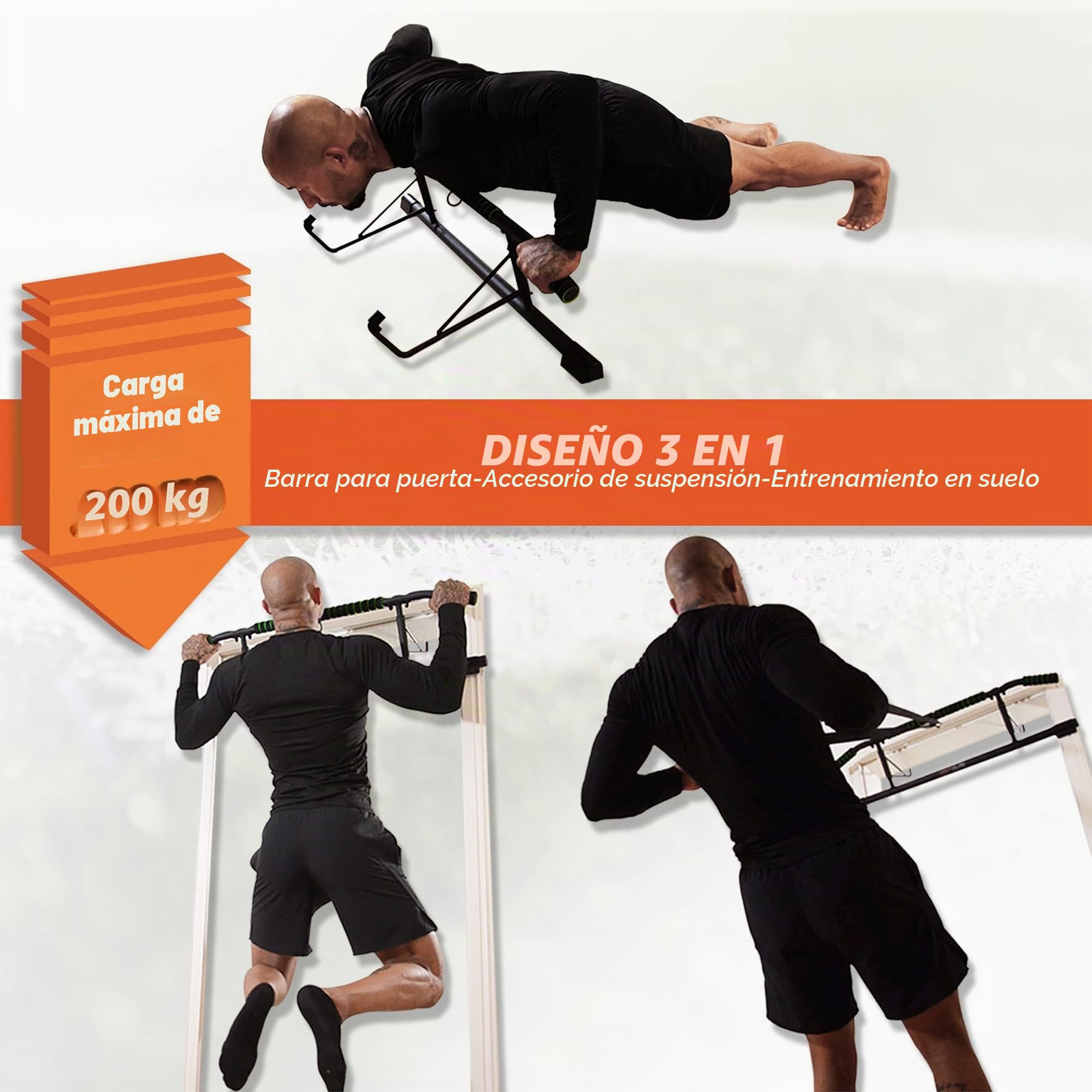DH FitLife Barra de Dominadas para Marco de Puerta sin Tornillos | Pull up bar Doorway | Barra de Tracción Multifuncional para Colgar | incl. Entrenador de Suspensión | para Puerta de 70 – 92 cm