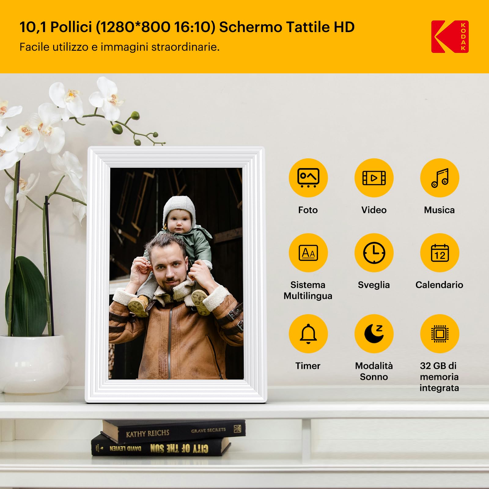 KODAK 10,1 Pollici Cornice Digitale WiFi 32GB Touch Rotazione Automatica